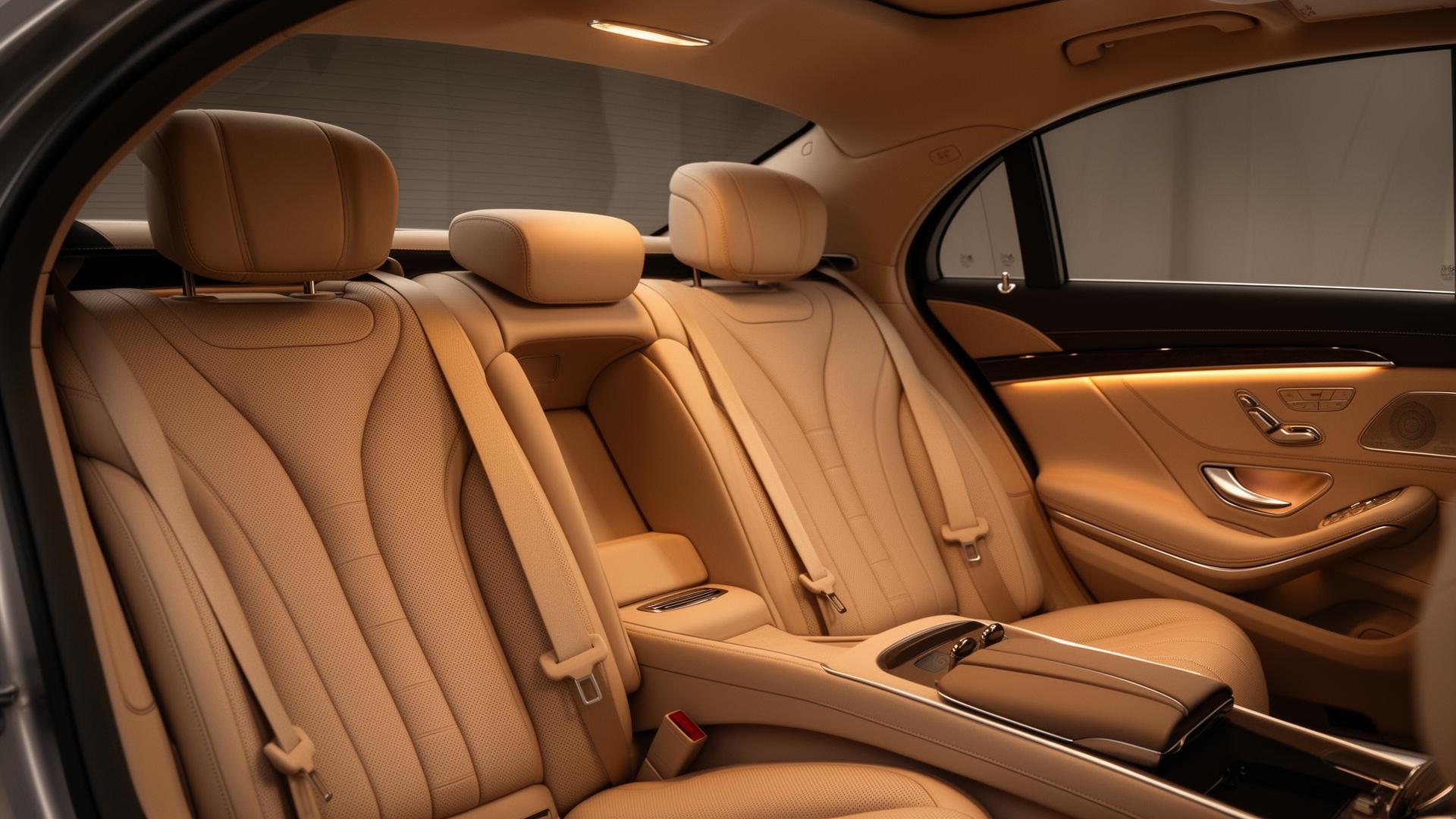Beige nappa leather interior of a Mercedes-Benz S-Class